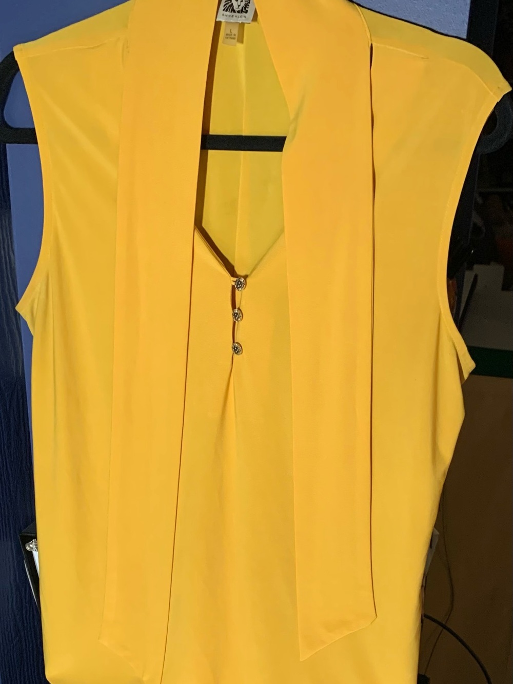 Anne Klein Yellow Sleeveless Top with Neck Tie